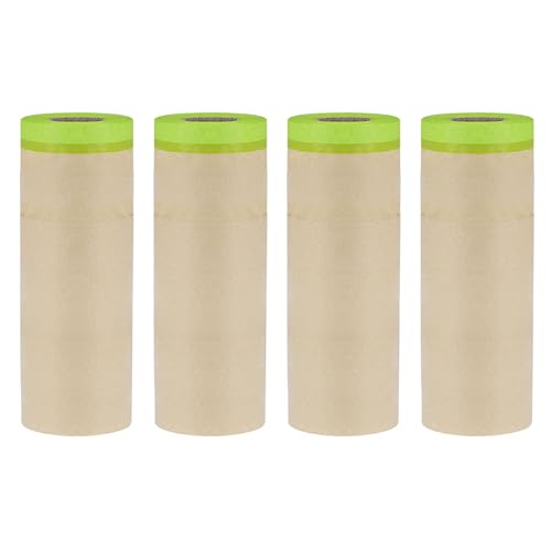Image of uxcell 4pcs Pre-Taped Masking Paper 12 Inch x 49 Feet Brown Paper High-Tack Tape Painters Masking Film for Painting Automotive Floor Protection and Covering, Green