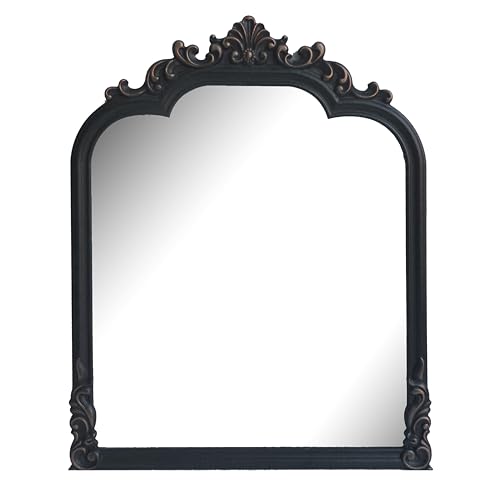 JWZSKZYZ Black Arched Wall Mirror Antique Baroque Wall Mirror Decoration Fireplace/Entrance/Living Room/Bedroom/Kitchen/Farmhouse/Bathroom Home Decor(Black)
