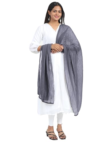 Image of Miraan Solid Pure Cotton Dupatta with Pom Pom Border, 2.25 meters length (DUPCOTTON)