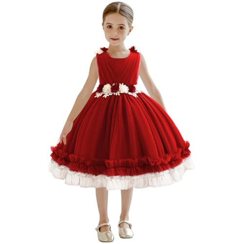Cross Chiffon Flower Ruffled Lace Dress Fancy Vintage Formal Floral Tulle Pageant Wedding Birthday Party Dresses