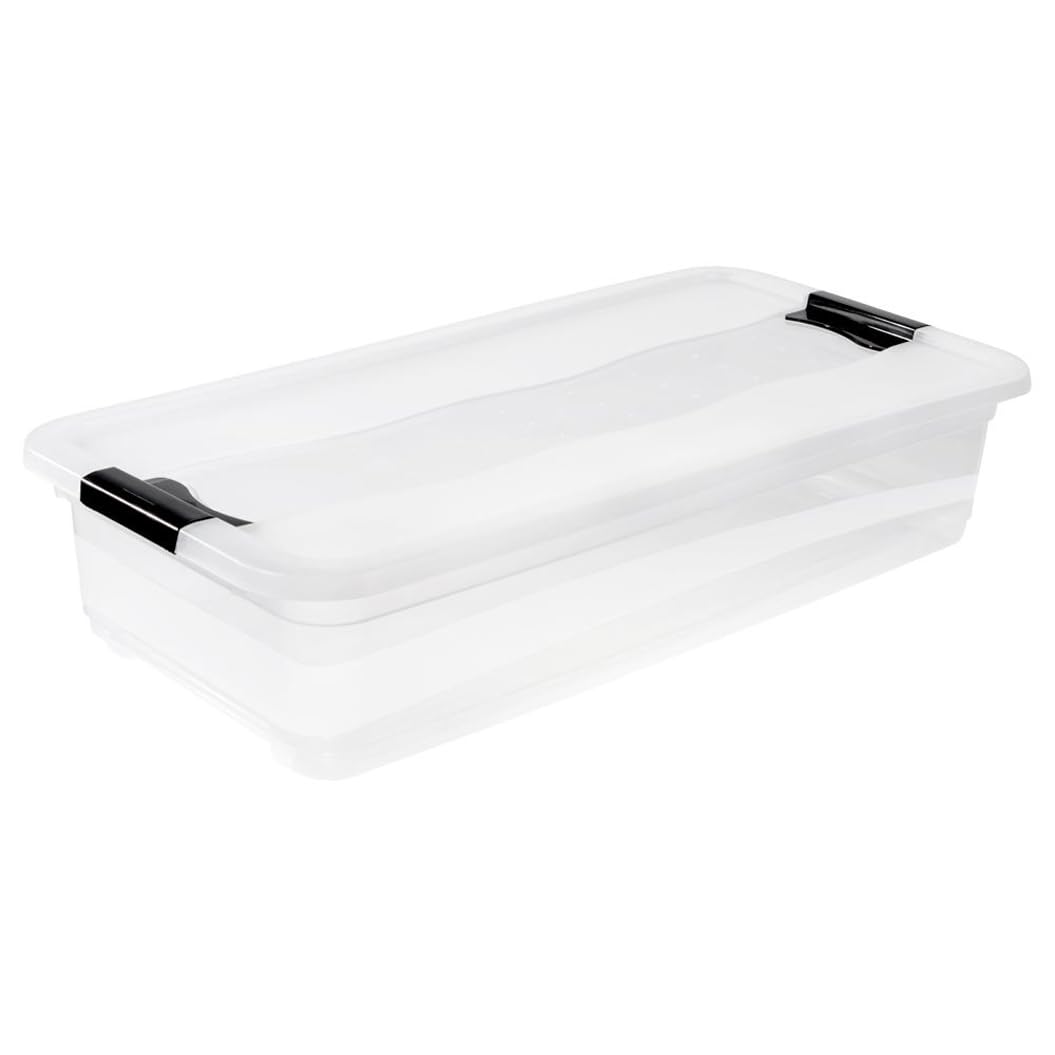 keeeper Boîte de Rangement avec Couvercle et Système de Fermeture à Clip, 79,5 x 39,5 x 17 cm, 33 l, Cornelia, Transparent