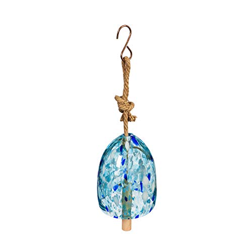 Evergreen Garden Colorful Art Glass Wind Chime | Light Blue| Solid Wood Striker | Natural Deep Tone | 8 Inches Tall | Beautiful Gift for Patio Garden Outdoor Home Decor