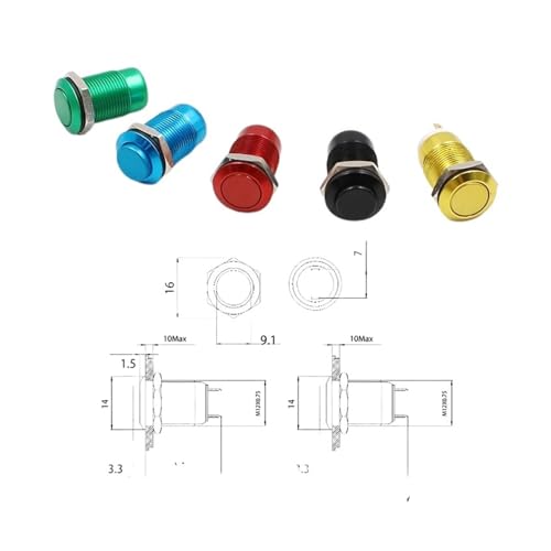 Bouton-poussoir étanche 12mm noir interrupteur momentané tête plate haute
