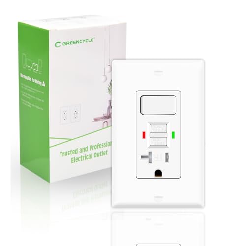 GFCI Outlet Switch Combo 20Amp Greencycle 1PK Self Test GFCI Electrical Outlet Switch Tamper Resistant Outdoor Receptacle with LED Indicator ETL List Residential & Commercial Grade Wall Plate&Screws