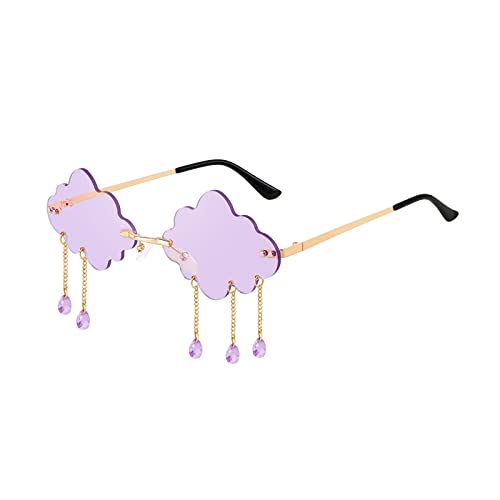 FEISEDY Retro Dripping Cloud Shaped Tassel Sunglasses Rimless Women Funny Party Disco Eyewear B2834