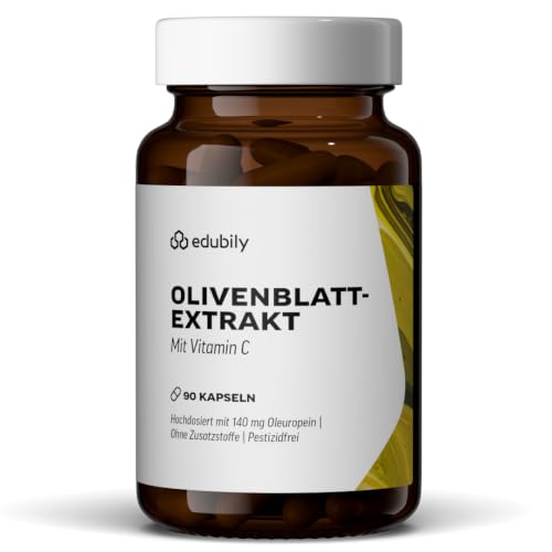 edubily® Olivenblatt-Extrakt Kapseln - Reich an Polyphenolen - Pro Kapsel 700 mg OLE mit 140 mg Oleuropein & Vitamin C - Laborgeprüft - (90 Kapseln)