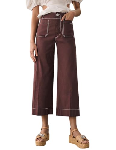 Womens High Waisted Wide Leg Pants Casual Loose Fit Dressy Cropped Hem Trousers with Pockets 2025 Fall Fashion Outfits