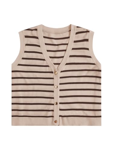 Image of Verdusa Women's Plus Size Old Money Vest Tops 2025 Striped Sleeveless Button Up Sweater Vests
