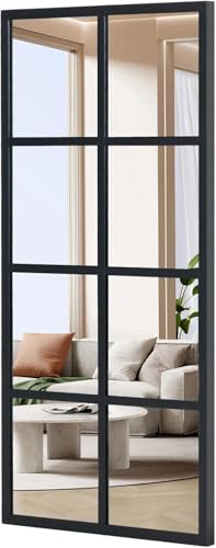 Simple Deluxe Window Pane Mirror 36 x 24 Rectangular Decorative Wall Mirror Black Metal Frame Grid Mirror for Bathroom Bedroom Entryway 1 Pack