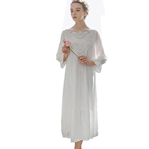Robe de pyjama princesse en coton et dentelle style mi-long romantique