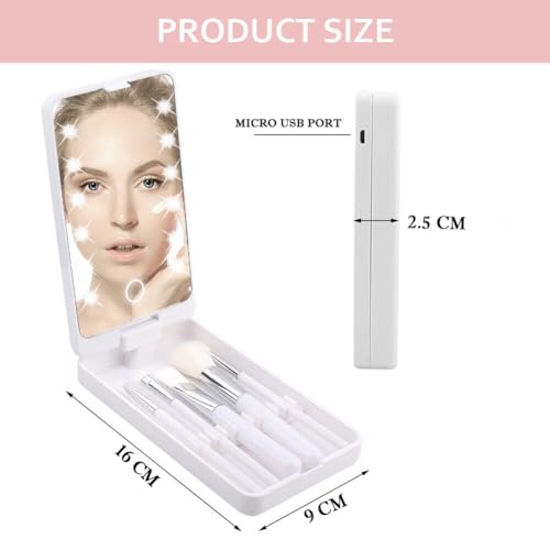Image of Prime Pick Glow Pro Vanity Mirror 2 in 1 Rotatable Makeup Mirror LED Light Dimmable Touch Control with 5 Makeup Brushes Portable Travel Beauty Mirror for Women White