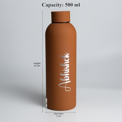 Image of AICA Personalized Name Stainless Steel Water Bottle -500ml - 12 Hrs Hot & 18hHs Cold (Tanbrown) |Customised Gift For Man Woman Girl Boy