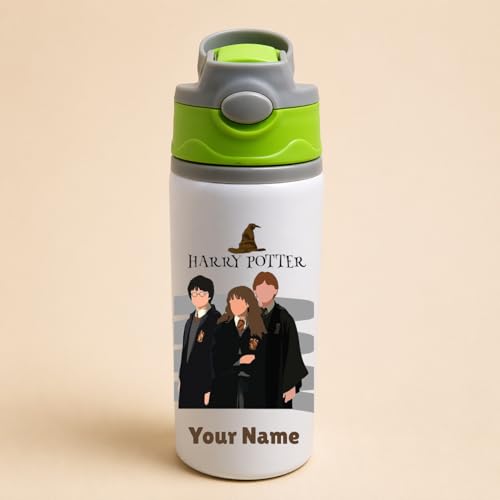Image of Custom Name Kids Water Bottle 600ml Aluminium | Cartoon Design | Personalised School Bottle | Leakproof Flip Lid | Gift for Son, Daughter|Customise Gift