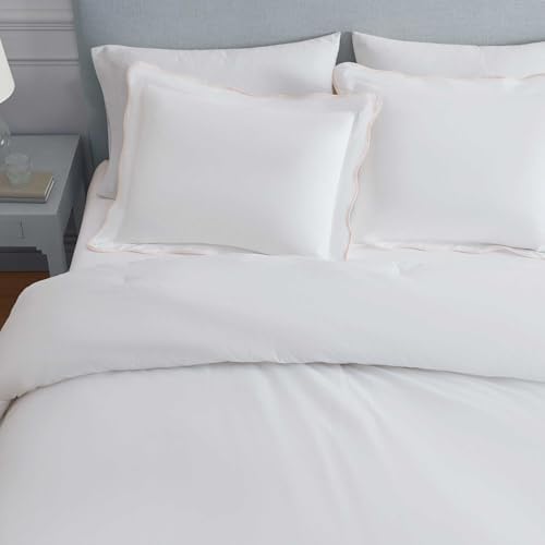 Image of Martha Stewart - King Comforter Set, Crisp & Smooth Bedding with a Cotton Percale Lightweight Feel, Reversible 3 Piece Bed Set with Matching Pillowcases (Simple Scallop Pink)