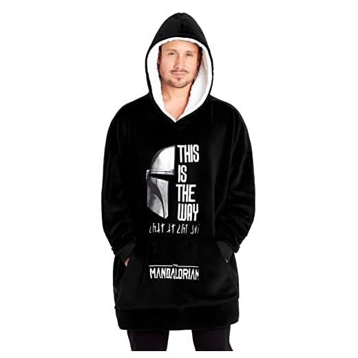 Disney The Mandalorian Sudadera Manta Gigante para Hombre de Forro Polar Baby Yoda (Negro/Blanco)