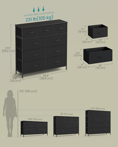 Image of SONGMICS BELLAH Collection - Dresser for Bedroom, Chest of Drawers, Storage Organizer Unit, Closet, Entryway, Steel, 9 Drawers, Modern, Ink Black and Ebony Black ULGS324B01S