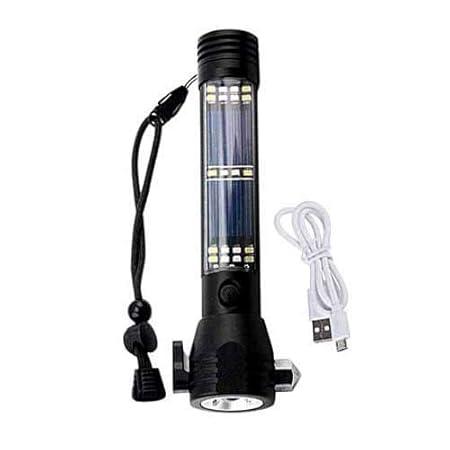 Gitesh 7 Mode Outdoor Safety Hammer with Cutter Solar Power Flashlight-200 MTR Range Set of 1 pcs