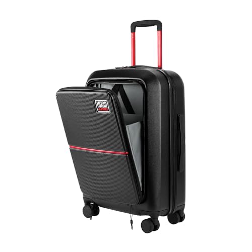 Image of Urban Jungle by Safari, Cabin Trolley Bag with Laptop Compartment, Hardside Polycarbonate Small (55 Cm) Suitcase with USB Charging Socket, 8 Silent Wheel Luggage for Both Men & Women (Black)