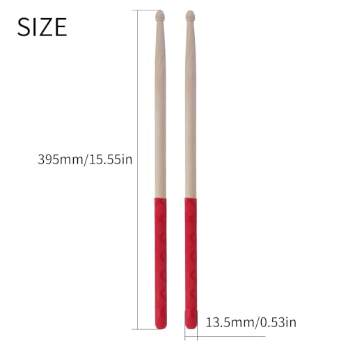 1 par de baquetas para batería 5A de madera de arce con mango antideslizante y punta triangular, para instrumentos de percusión (rojo) miniatura 2