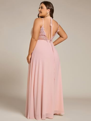 Image of Ever-Pretty Women's Pleated Backless Applique V Neck A Line Chiffon Sleeveless Plus Size Bridesmaid Dresses 01692-DA