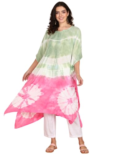 Image of Maaesa Women Handcrafted Tie & Dye Rayon Crepe Kaftan Dress | Casual Wear | Flowy Kaftan Style | Lightweight & Breathable Fabric