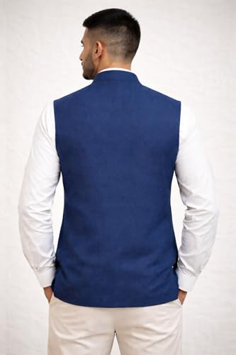Image of LATEST CHIKAN Men's Nehru Jacket | Ethnic Waistcoat with Mandarin Collar | Premium Textured Fabric | Party, Wedding