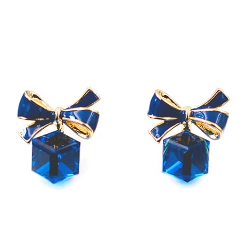 XIGAWAY Ohrstecker mit Schleife für Damen, Kristall, Blau Cover