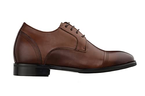 TOTO Men's Invisible Height Increasing Elevator Shoes - Dark Brown Premium Leather Lace-up Micro-Perforated Formal Derby Oxfords - 2.8 Inches Taller - K9278- Size 10 D(M) US2