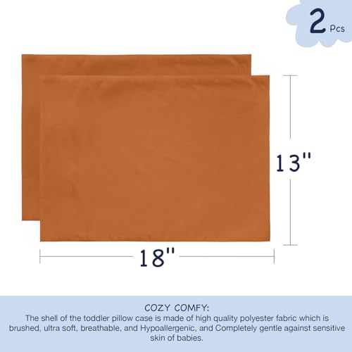 Image of EXQ Home Toddler Pillowcases Zippered 13x18 Travel Pillow Case Set of 2, Small Pillow Case Fits Baby Pillow Sized 12x16, 13x18, Kids Pillowcases 2 Pack Machine Washable (Umber)