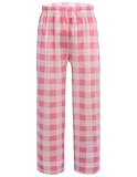 Ekouaer Girls Soft Pajamas Pants Cute Print Pattern PJ Bottoms Comfortable Lounge Long Pants with 2 Pockets 4-14 Years Pink Whte Plaid 160