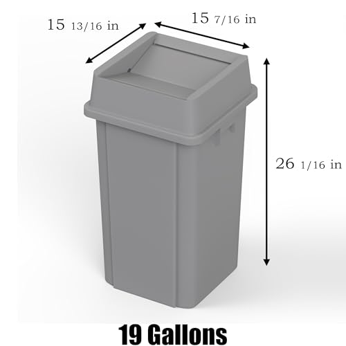 Image of 19 Gallon Gray Square Commercial Trash Garbage Can with Lid | Outdoor Office Restaurant School Kitchen
