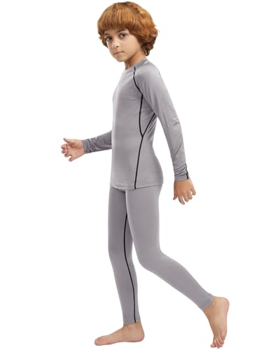 Youth Boys Thermal Underwear Set Compression Fleece Lined Leggings with Athletic Shirts Base Layer2