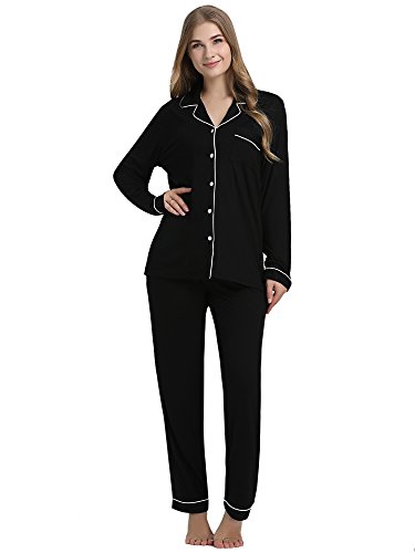 Image of Cherrydew Women Bamboo Viscose Cooling Long Sleeve Button Down Pajama Sets | Buttery Soft,Cooling Comfort,Breathable,Stretchy Fabric