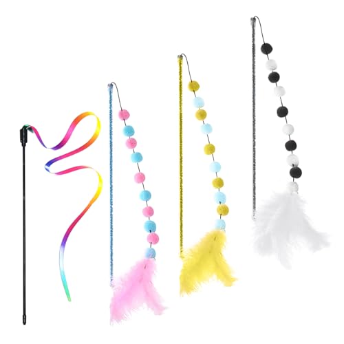 ZGDEIWGF 3 Piezas De Palos De Plumas para Gatos, 1 Pieza De Palo Divertido para Gatos con Correas, Juguetes para Gatitos, Juguetes para Gatos, Juguetes para Gatos con Palos De Plumas