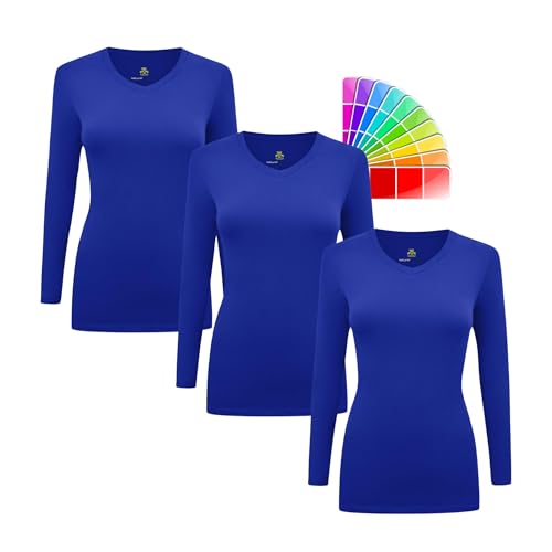 ACTIVE UNIFORMS Women's Under Scrub Tee Crew Neck Long Sleeve T-Shirt 3 - Pack (True Royal Blue, Small)