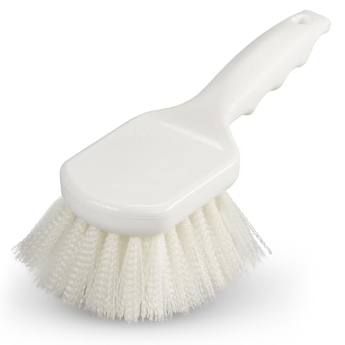 Image of SPARTA Flo-Pac 8 inch Utility Scrub Brush with 2 inch Nylon Bristles, Plastic Pistol Grip Handle, Commercial Handheld Cleaning Brush, White (Pack of 12)