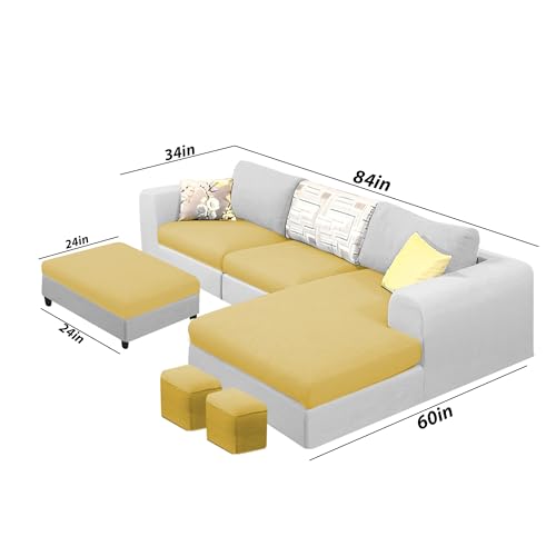 Image of Koza RHS 4 Seater L Shape Sofa Set with Center Table for Living Room (Yellow Grey Fabric) Premium Fabric Sofa