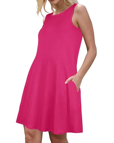 Image of JOLIGAL Womens Summer Dresses Casual Sleeveless Tshirt Sundress Beach Cover Up with Pockets Loose Tank Dress 2026