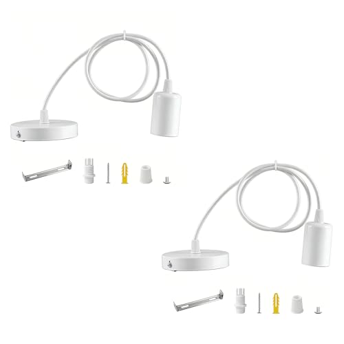 kwinfei 2 Pièces Suspension Luminaire E27 Moderne, Kit Complet avec Câble 100 cm Réglable, Douille Métal Blanc pour Lampe Suspendue, Compatible Salon,...