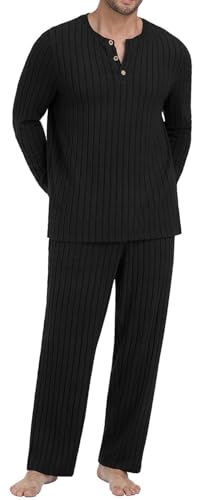 PrinStory Men's Pajama Set Soft Long Sleeve Shirts and Pants Loose Relaxing Warm Sleep Sets