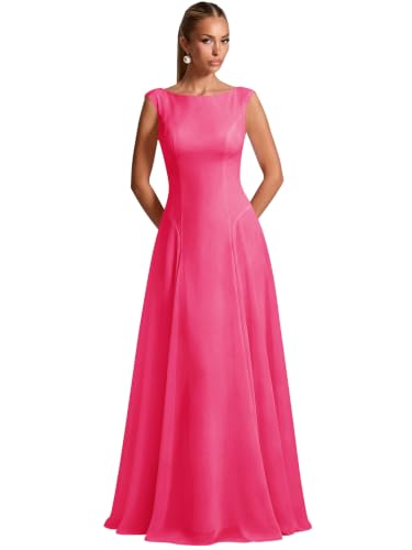 Mevynel Plus Size Bridesmaid Dresses Long 2026 Hot Pink A-Line Chiffon 6