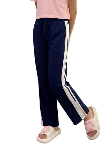 Image of Li'l Tomatoes Girls Cotton Track Pants | Soft & Comfortable Casual Summer Lower for Girls | Elastic Waist with Drawstring Everyday Wear | Side Stripe Straight Fit Trackpant | 9-16 Years |