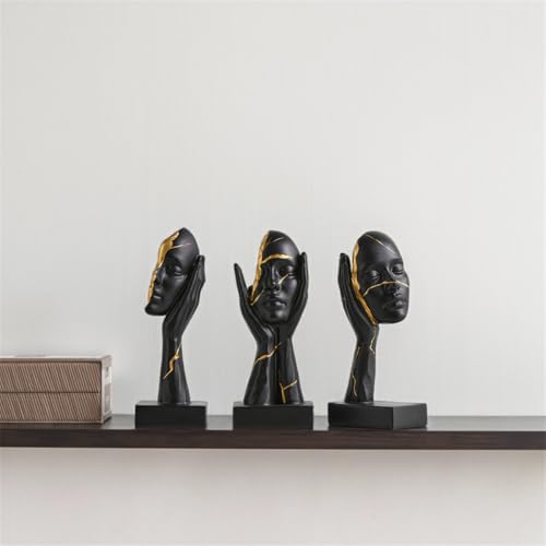 Set de 3 estatuas pensadoras modernas en resina negra miniatura 3