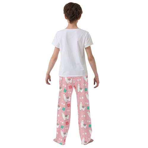 ZZXXB Merry Christmas Llama Boys Long Pants Soft Trousers Elastic Waist Kids Lounge Bottoms with Pockets S-XL3