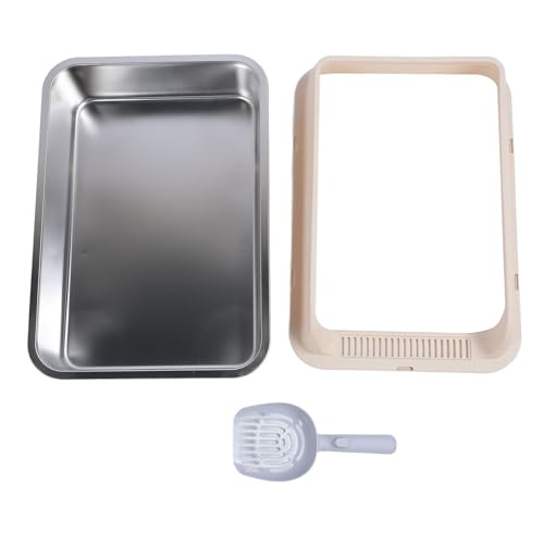 Caja de para Gatos de Acero Inoxidable, Control de Olores Antiadherente Fácil de Limpiar Bandeja para Mascotas Resistente de Gran Tamaño Diseño Moderno Resistente para Varios (S)