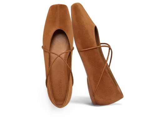 Image of Coutgo Womens Square Toe Ballet Flats Comfortable Slip On Mary Jane Flats Crisscross Strap Work Casual Shoes