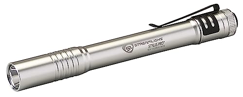 Streamlight 66121 Stylus Pro 100-Lumen White LED Pen Light for Inspectors, Law Enforcement, and Everyday Use with 2 AAA Alkaline Batteries, Silver