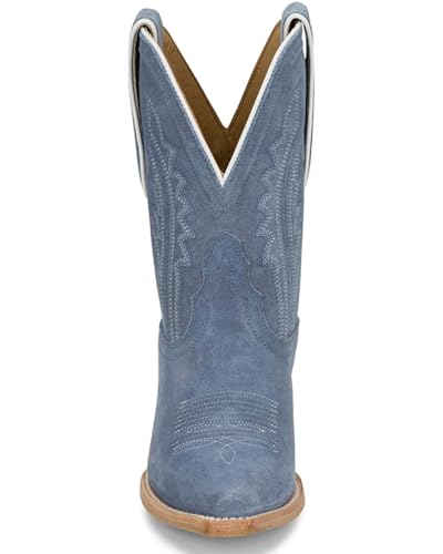 Tony Lama Women's Lea Suede Western Booties Snip Toe Light Blue 7 M US4