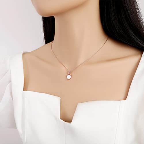 Opal Pendant Necklace For Women, 925 Sterling Silver Opal Necklace, Opal Heart Small Dainty Necklace, Gold And Rose Gold Plated Opal Necklace, Simple Necklace For Girls (Rose Gold Plated) #TOP2
