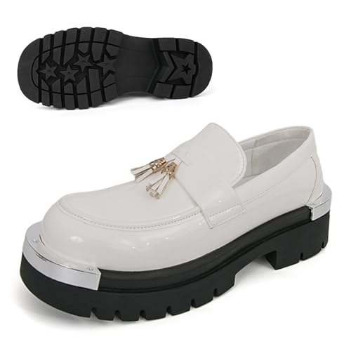 Men's Patent Leather Metal Decoration Chunky Platform Penny Loafers Luxury Round Toe Slip-On Lug Sole Dress Shoes Daily Non-Slip Shock Absorbing Outdoor Work Shoe